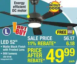 Menards 52 Indoor/Outdoor Matte Black LED Ceiling Fan offer