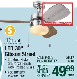 Menards Patriot Lighting Gibson Street 30 Brushed Nickel Indoor LED Ceiling Fan offer