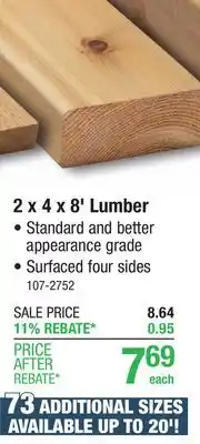 Menards 2 x 4 x 8' Red Cedar S4S Lumber offer