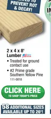 Menards AC2 2 x 4 x 8' Ground Contact Green Pressure Treated Lumber offer