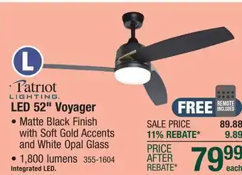 Menards Patriot Lighting Voyager 52 Matte Black LED Indoor Ceiling Fan offer