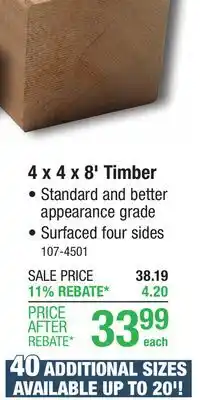Menards 4 x 4 x 8' Red Cedar Timber offer