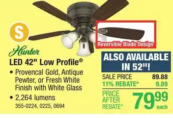 Menards Hunter Low Profile 42 Provencal Gold Indoor LED Ceiling Fan offer