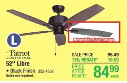 Menards Patriot Lighting Libre 52 Black Indoor Ceiling Fan offer