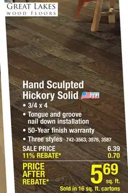 Menards Great Lakes Wood Floors Provincial Hand Sculpted Hickory 3/4 x 4 Solid Hardwood Flooring (16 sq.ft/ctn) offer