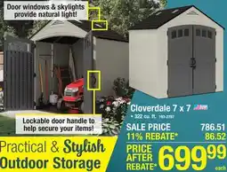 Menards Suncast Cloverdale 7 x 7 x 8 Outdoor Resin Storage Shed offer