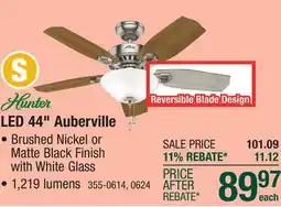 Menards Hunter Auberville 44 Brushed Nickel Indoor LED Ceiling Fan offer