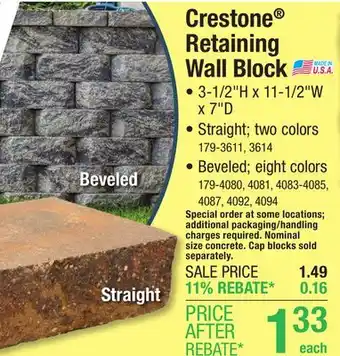 Menards 3-1/2 x 11-1/2 Quarry Gray Crestone Straight Retaining Wall Block offer