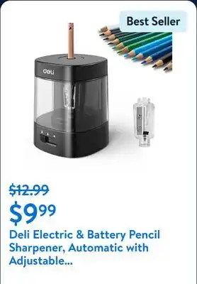 Walmart Deli Electric & Battery Pencil Sharpener, Automatic with Adjustable Thickness, Black offer