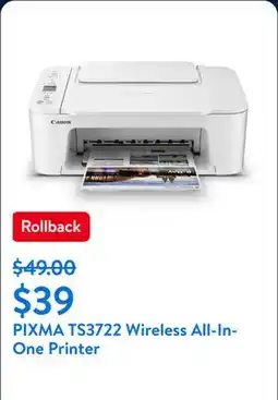Walmart PIXMA TS3722 Wireless All-In-One Printer offer