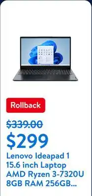 Walmart Lenovo Ideapad 1 15.6 inch Laptop AMD Ryzen 3-7320U 8GB RAM 256GB SSD Abyss Blue offer