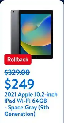 Walmart 2021 Apple 10.2-inch iPad Wi-Fi 64GB - Space Gray (9th Generation) offer