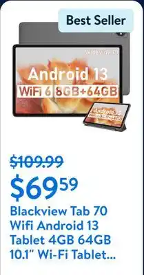 Walmart Blackview Tab 70 Wifi Android 13 Tablet 4GB 64GB 10.1 Wi-Fi Tablet with Case for Kids, Gray offer