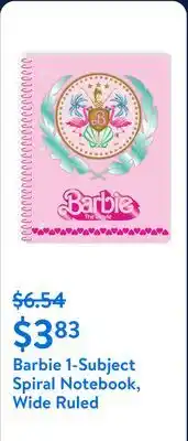 Walmart Barbie 1-Subject Spiral Notebook, Wide Ruled offer