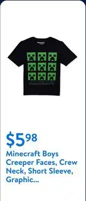 Walmart Minecraft Boys Creeper Faces, Crew Neck, Short Sleeve, Graphic T-Shirt, Sizes 4-18 offer