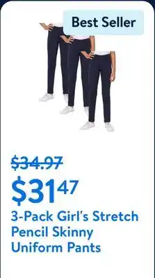 Walmart 3-Pack Girl's Stretch Pencil Skinny Uniform Pants offer