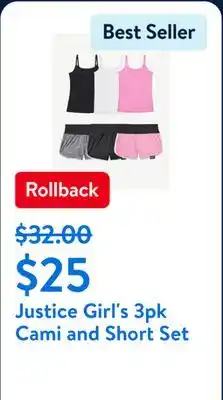 Walmart Justice Girl's 3pk Cami and Short Set offer