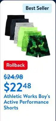 Walmart Athletic Works Boy's Active Performance Shorts offer