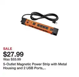 Harbor Freight Tools 5-Outlet Magnetic Power Strip with Metal Housing and 2 USB Ports, Orange offer