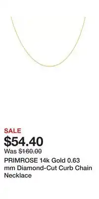 Kohl's PRIMROSE 14k Gold 0.63 mm Diamond-Cut Curb Chain Necklace offer