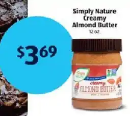 Aldi Simply Nature Creamy Almond Butter offer