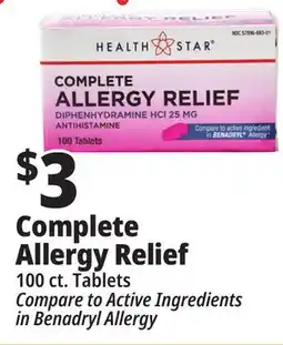 Ocean State Job Lot Health Star 25 mg Complete Allergy Relief 100 Tablets offer