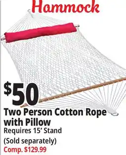 Ocean State Job Lot Algoma 2-Person Cotton Rope Hammock with Pillow offer