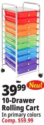 Ocean State Job Lot Leader 10-Drawer Rolling Craft Cart offer