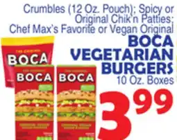 Bravo Supermarkets BOCA VEGETARIAN BURGERS 10 Oz. Boxes offer