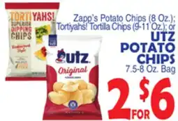 Bravo Supermarkets UTZ POTATO CHIPS 7.5-8 Oz. Bag offer