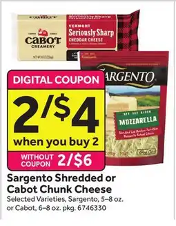 Stop&Shop Sargento Shredded or Cabot Chunk Cheese offer
