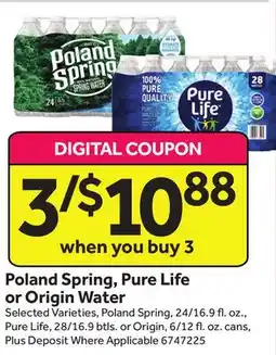 Stop&Shop Poland Spring, Pure Life or Origin Water offer