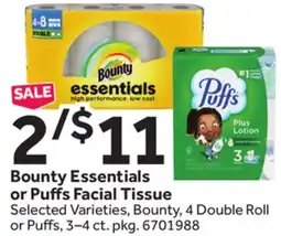 Stop&Shop Bounty Essentials or Puffs Facial Tissue offer