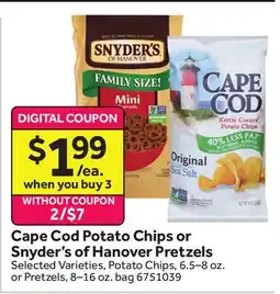 Stop&Shop Cape Cod Potato Chips or Snyder's of Hanover Pretzels offer