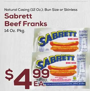 DeCicco & Sons Sabrett Beef Franks 14 Oz. Pkg offer