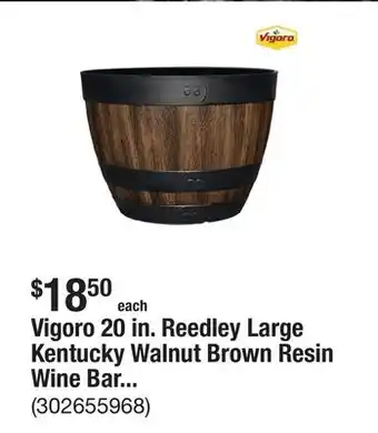 The Home Depot Vigoro 20 in. Reedley Large Kentucky Walnut Brown Resin Wine Barrel Planter (20 in. D x 14.5 in. H) offer
