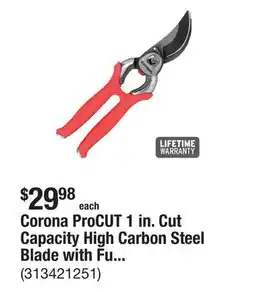 The Home Depot Corona ProCUT 1 in. Cut Capacity High Carbon Steel Blade with Full Steel Core Handles Bypass Hand Pruner offer