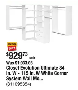The Home Depot Closet Evolution Ultimate 84 in. W - 115 in. W White Corner System Wall Mount 18-Shelf Wood Closet System offer