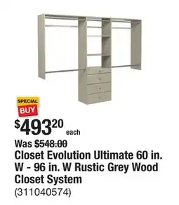 The Home Depot Closet Evolution Ultimate 60 in. W - 96 in. W Rustic Grey Wood Closet System offer