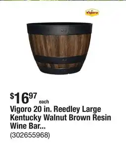 The Home Depot Vigoro 20 in. Reedley Large Kentucky Walnut Brown Resin Wine Barrel Planter (20 in. D x 14.5 in. H) offer