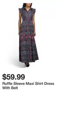 TJ Maxx Ruffle Sleeve Maxi Shirt Dress With Belt offer