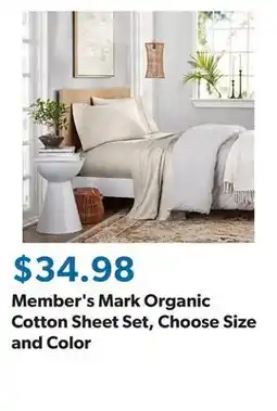 Sam's Club Member's Mark Organic Cotton Sheet Set, Choose Size and Color offer
