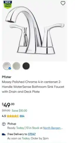 Lowe's Masey Polished Chrome 4-in centerset 2- Handle WaterSense Bathroom Sink Faucet with Drain and Deck Plate offer