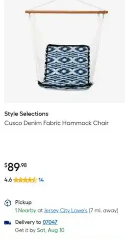 Lowe's Cusco Denim Fabric Hammock Chair offer