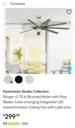 Lowe's Slinger v2 72-in Brushed Nickel with Gray Blades Color-changing Integrated LED Indoor/Outdoor Ceiling Fan with Light and... offer