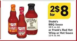 ACME Stubb's BBQ Sauce 18 fl. oz. btl. or Frank's Red Hot Wing or Hot Sauce 12 fl. oz. btl offer