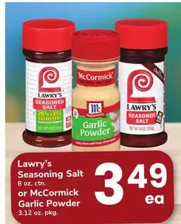 ACME Lawry's Seasoning Salt 8 oz. ctn. or McCormick Garlic Powder 3.12 oz. pkg offer