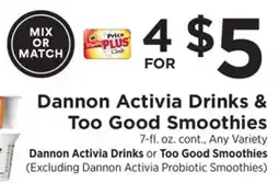 ShopRite Activia Drinks & Too Good Smoothies offer