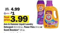 Meijer Arm & Hammer Liquid Laundry Detergent 45.5-50 oz., Power Paks 24 ct. or Scent Boosters* 24 oz offer