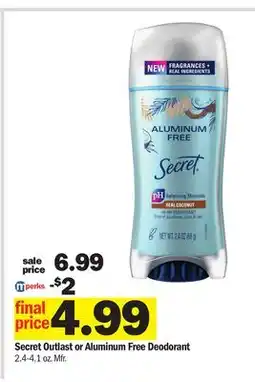 Meijer Secret Outlast or Aluminum Free Deodorant offer